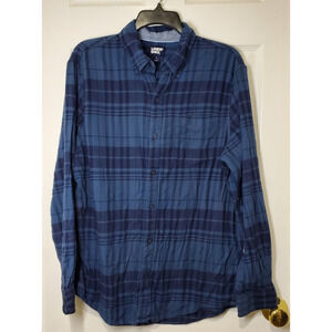 Lands’ End Men’s Large Blue Plaid Button-Down Shirt Long Sleeve Cotton Blend